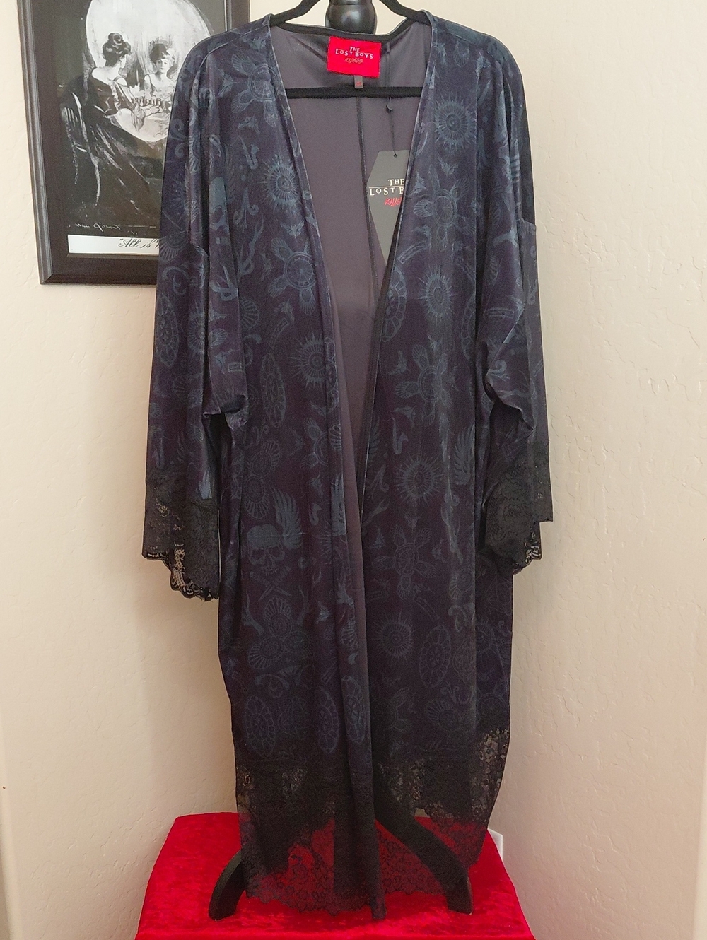 Killstar 4X HALF VAMP KIMONO Midnight BLUE Black Lace-Trim Kimono Robe